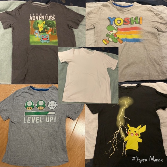 5 Boys Nintendo- Pokemon & Super Mario/Yoshi Short Sleeve Tees - size L (10/12) - Picture 1 of 16